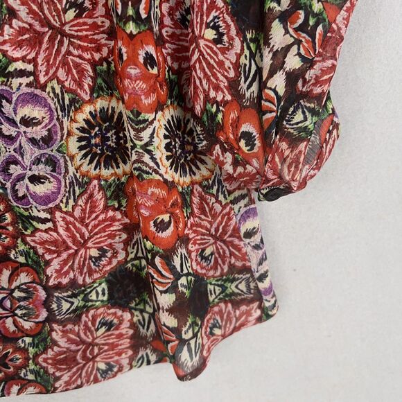 Rebecca Minkoff Shirt Womens XS Red Floral Boho Flowy Coastal Cottage Blouse - Picture 11 of 16